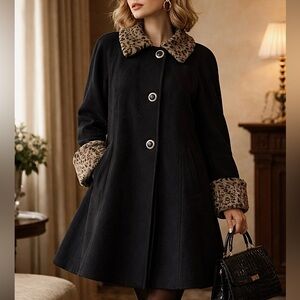 Sacks since 1921 Pure Virgin Wool & Cashmere Vintage Coat with Leopard Trim – 8